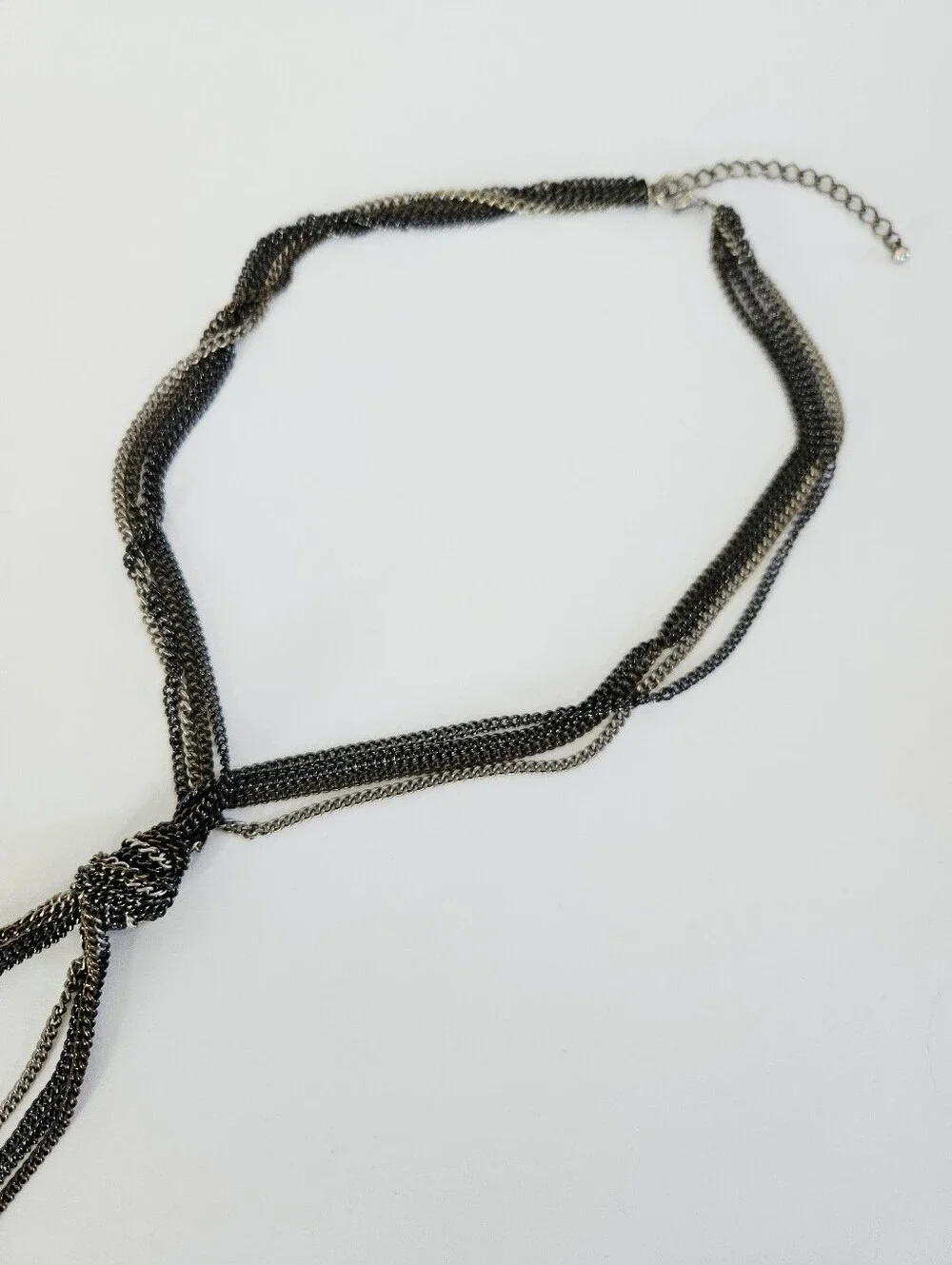 Vintage Y2K Multi-Strand Long Tassel Lariat Fringe Triple Tone Chain Necklace